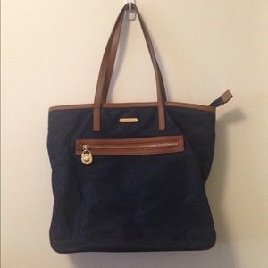 Large Michael Kors navy blue and brown tote